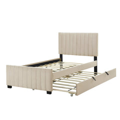 Bellemave® Trundle Bed Frame, Velvet Upholstered Platform Bed with Wood Slats, No Box Spring Needed – Modern Bedroom Furniture - Bellemave