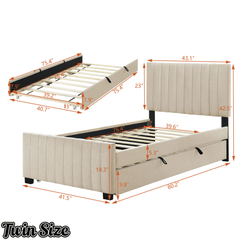 Bellemave® Trundle Bed Frame, Velvet Upholstered Platform Bed with Wood Slats, No Box Spring Needed – Modern Bedroom Furniture - Bellemave