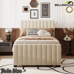 Bellemave® Trundle Bed Frame, Velvet Upholstered Platform Bed with Wood Slats, No Box Spring Needed – Modern Bedroom Furniture - Bellemave