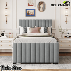 Bellemave® Trundle Bed Frame, Velvet Upholstered Platform Bed with Wood Slats, No Box Spring Needed – Modern Bedroom Furniture - Bellemave