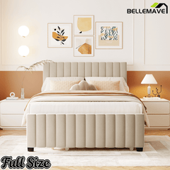 Bellemave® Trundle Bed Frame, Velvet Upholstered Platform Bed with Wood Slats, No Box Spring Needed – Modern Bedroom Furniture - Bellemave