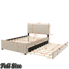 Bellemave® Trundle Bed Frame, Velvet Upholstered Platform Bed with Wood Slats, No Box Spring Needed – Modern Bedroom Furniture - Bellemave