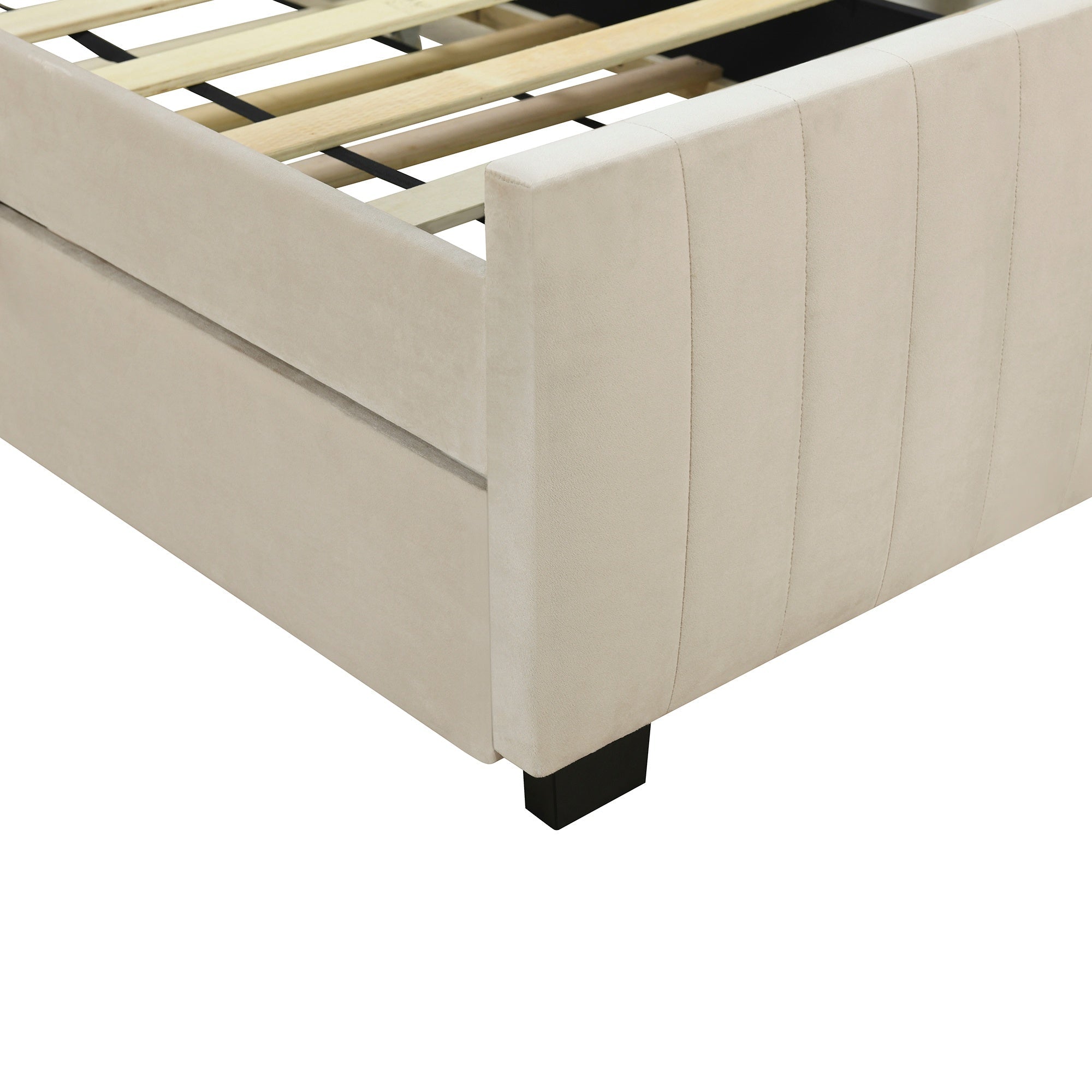 Bellemave® Trundle Bed Frame, Velvet Upholstered Platform Bed with Wood Slats, No Box Spring Needed – Modern Bedroom Furniture - Bellemave