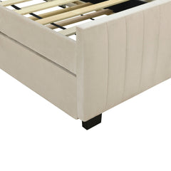 Bellemave® Trundle Bed Frame, Velvet Upholstered Platform Bed with Wood Slats, No Box Spring Needed – Modern Bedroom Furniture - Bellemave