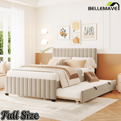 Bellemave® Trundle Bed Frame, Velvet Upholstered Platform Bed with Wood Slats, No Box Spring Needed – Modern Bedroom Furniture - Bellemave