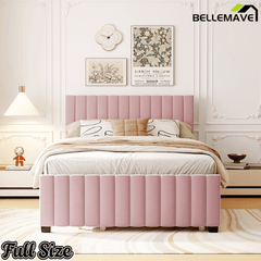 Bellemave® Trundle Bed Frame, Velvet Upholstered Platform Bed with Wood Slats, No Box Spring Needed – Modern Bedroom Furniture - Bellemave