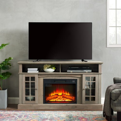 Bellemave® TV Stand with Electric Fireplace Entertainment Center,Door Sensor - Reclaimed Barnwood Color - Bellemave