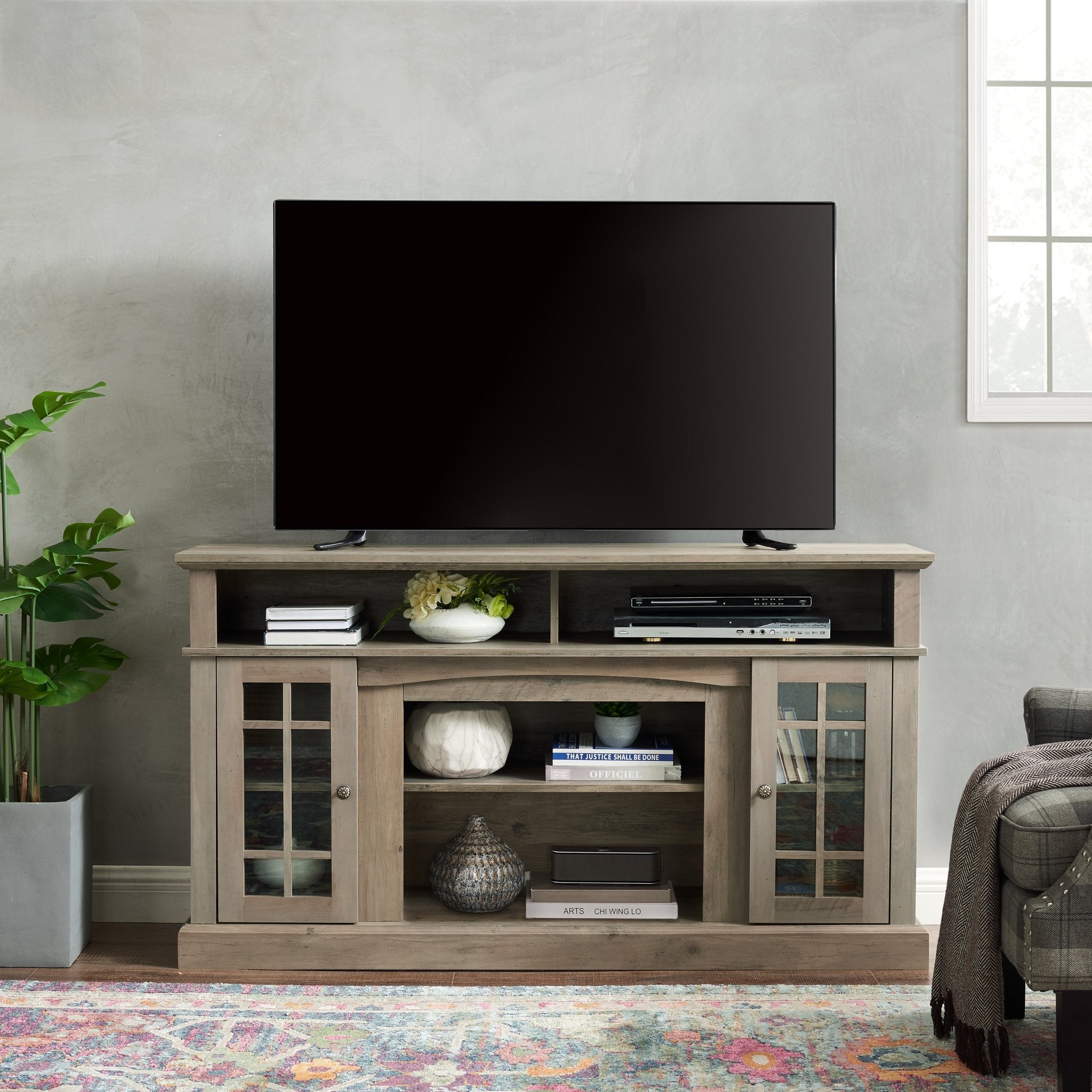 Bellemave® TV Stand with Electric Fireplace Entertainment Center,Door Sensor - Reclaimed Barnwood Color - Bellemave