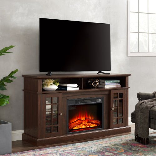 Bellemave® TV Stand with Electric Fireplace Entertainment Center,Door Sensor - Reclaimed Barnwood Color - Bellemave