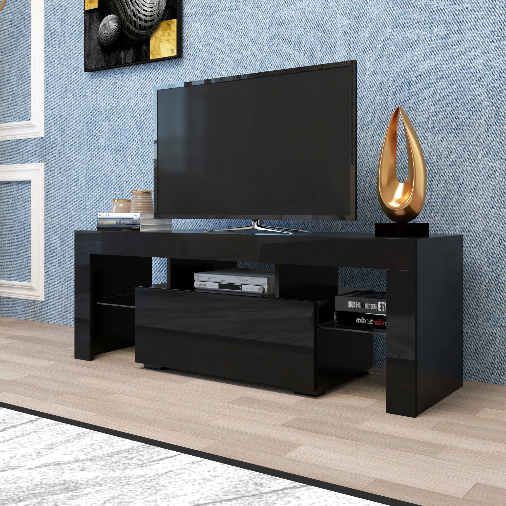 Bellemave® TV Stands for Living Room with LED RGB Lights，in Lounge Room, Living Room and Bedroom(Black) - Bellemave