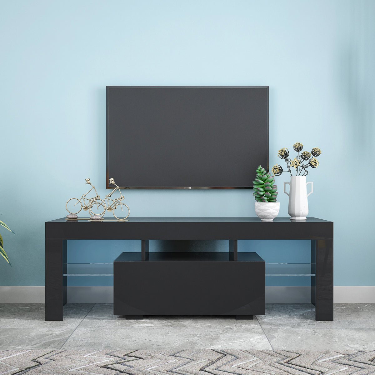 Bellemave® TV Stands for Living Room with LED RGB Lights，in Lounge Room, Living Room and Bedroom(Black) - Bellemave