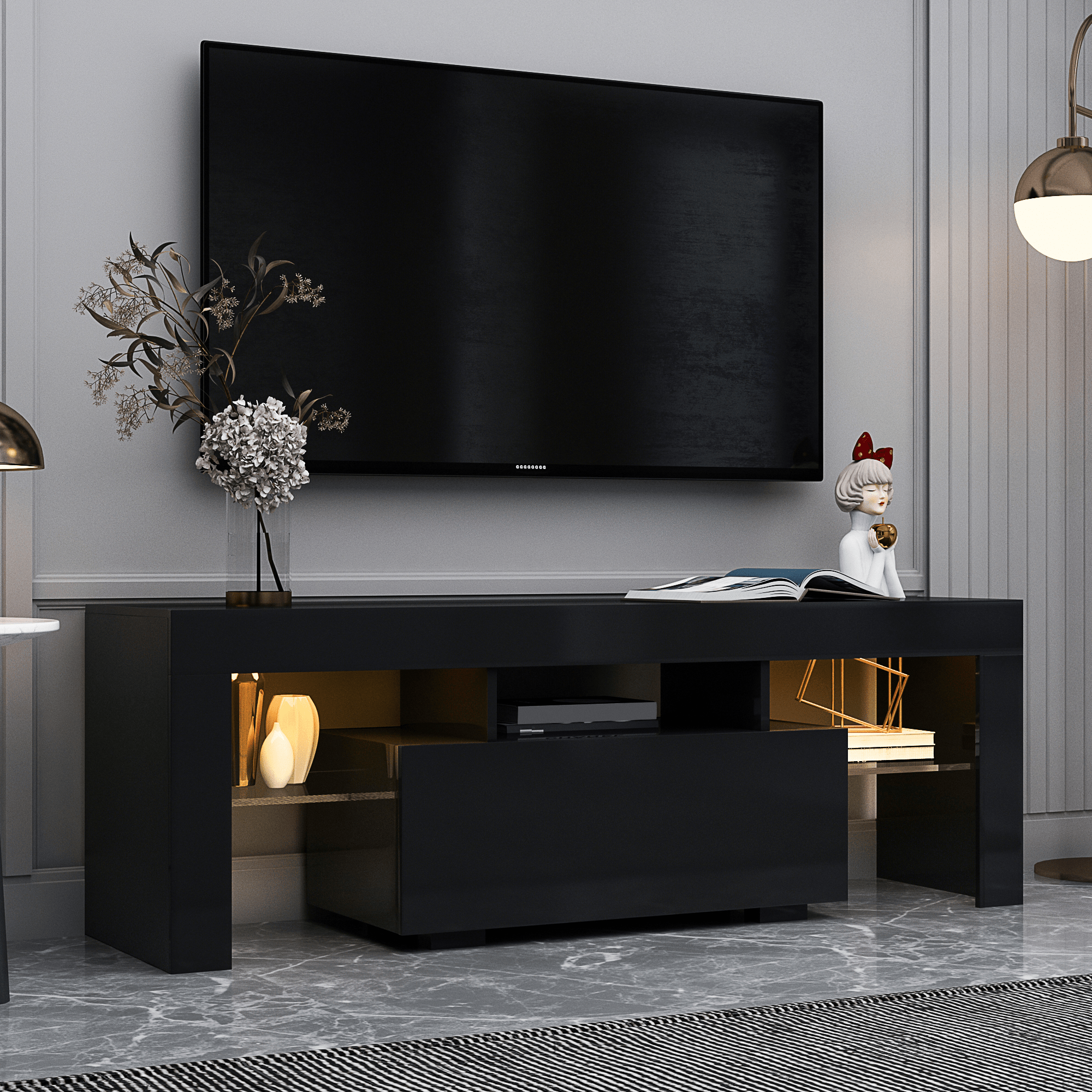 Bellemave® TV Stands for Living Room with LED RGB Lights，in Lounge Room, Living Room and Bedroom(Black) - Bellemave
