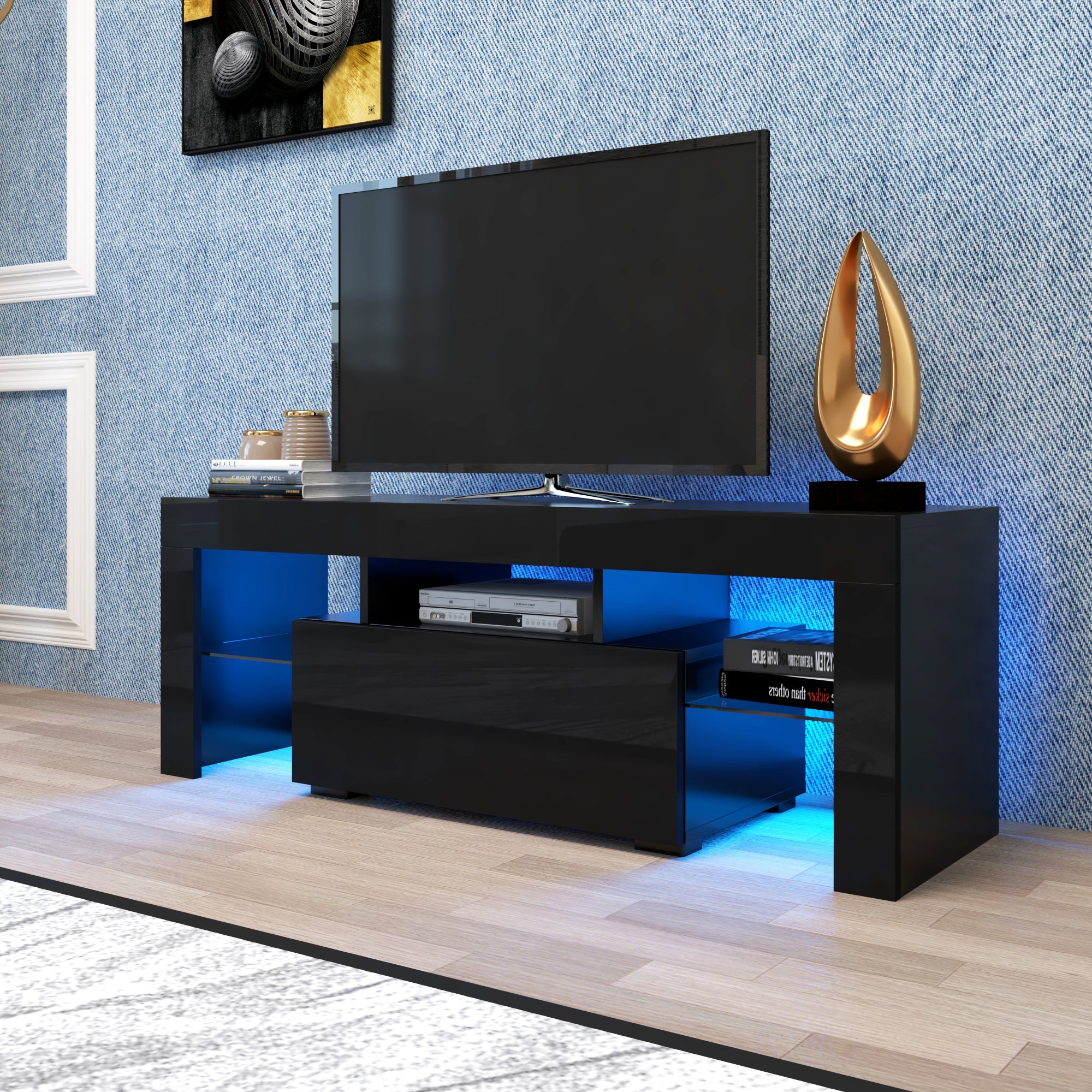 Bellemave® TV Stands for Living Room with LED RGB Lights，in Lounge Room, Living Room and Bedroom(Black) - Bellemave