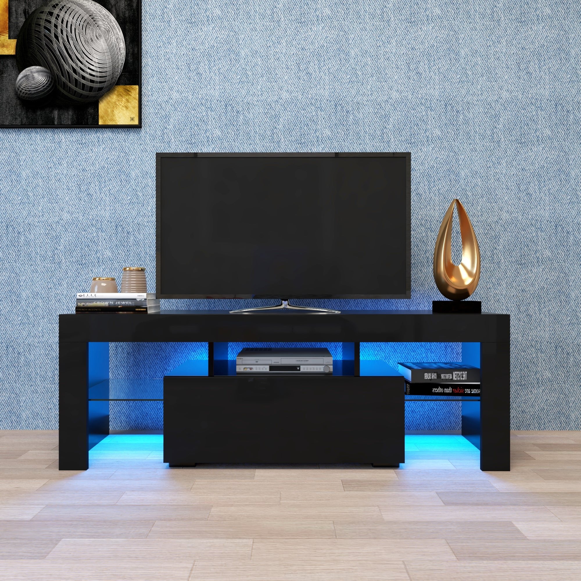 Bellemave® TV Stands for Living Room with LED RGB Lights，in Lounge Room, Living Room and Bedroom(Black) - Bellemave