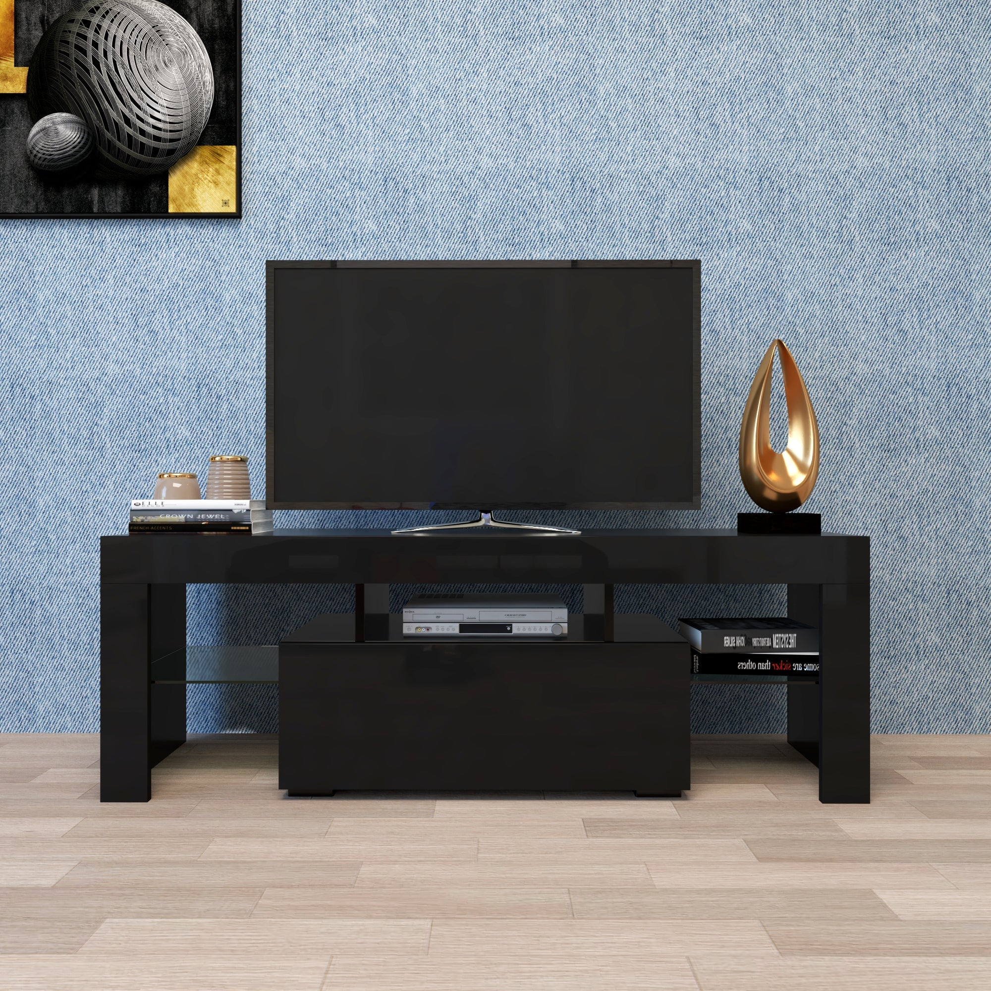 Bellemave® TV Stands for Living Room with LED RGB Lights，in Lounge Room, Living Room and Bedroom(Black) - Bellemave