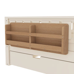 Bellemave® Twin Bed with Trundle Twin and Stairs, Twin Size Platform Bed Frame with Fence and Bookshelf, Natural - Bellemave