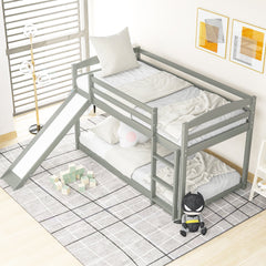 Bellemave® Twin Bunk Bed with Convertible Slide and Ladder , Gray - Bellemave