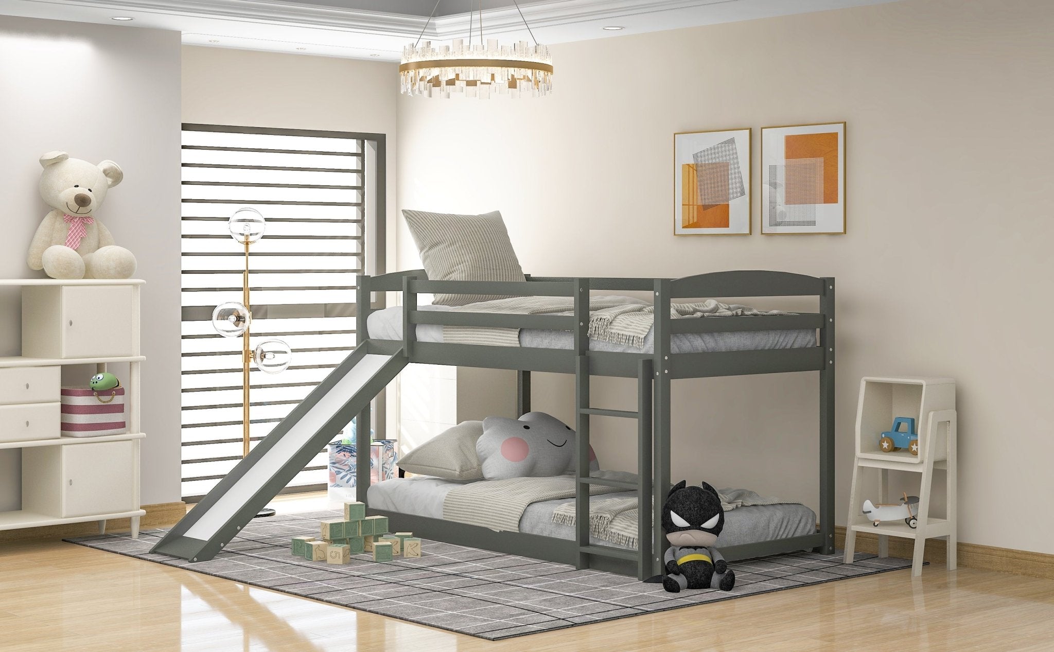 Bellemave® Twin Bunk Bed with Convertible Slide and Ladder , Gray - Bellemave