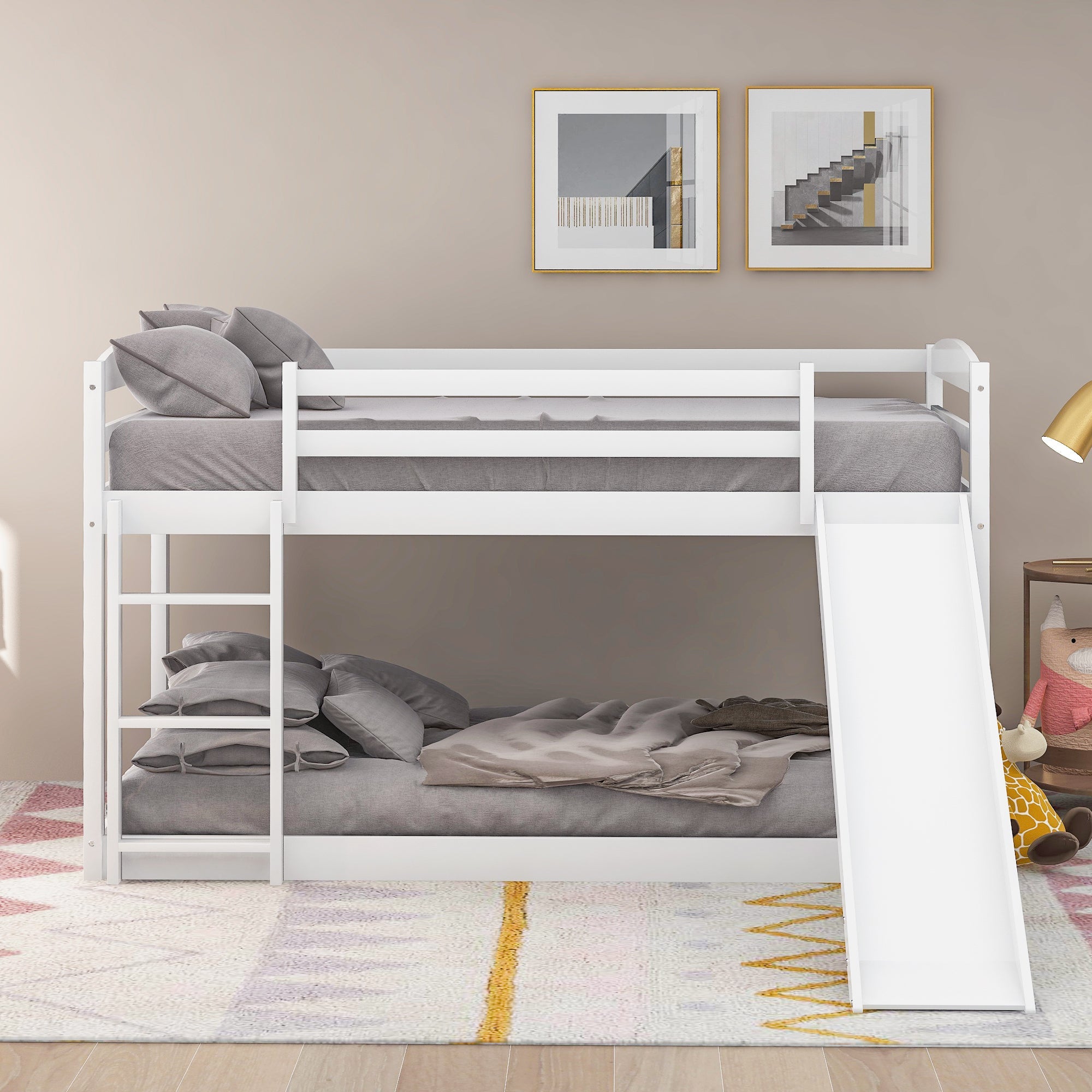 Bellemave® Twin Bunk Bed with Convertible Slide and Ladder , Gray - Bellemave