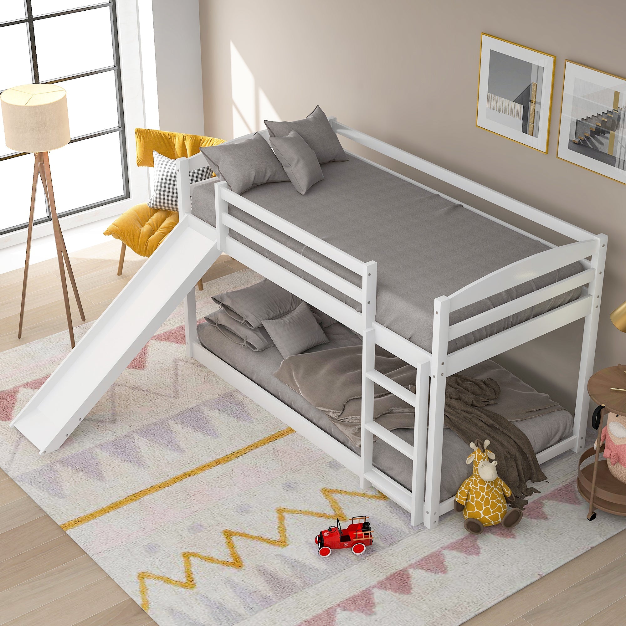 Bellemave® Twin Bunk Bed with Convertible Slide and Ladder , Gray - Bellemave