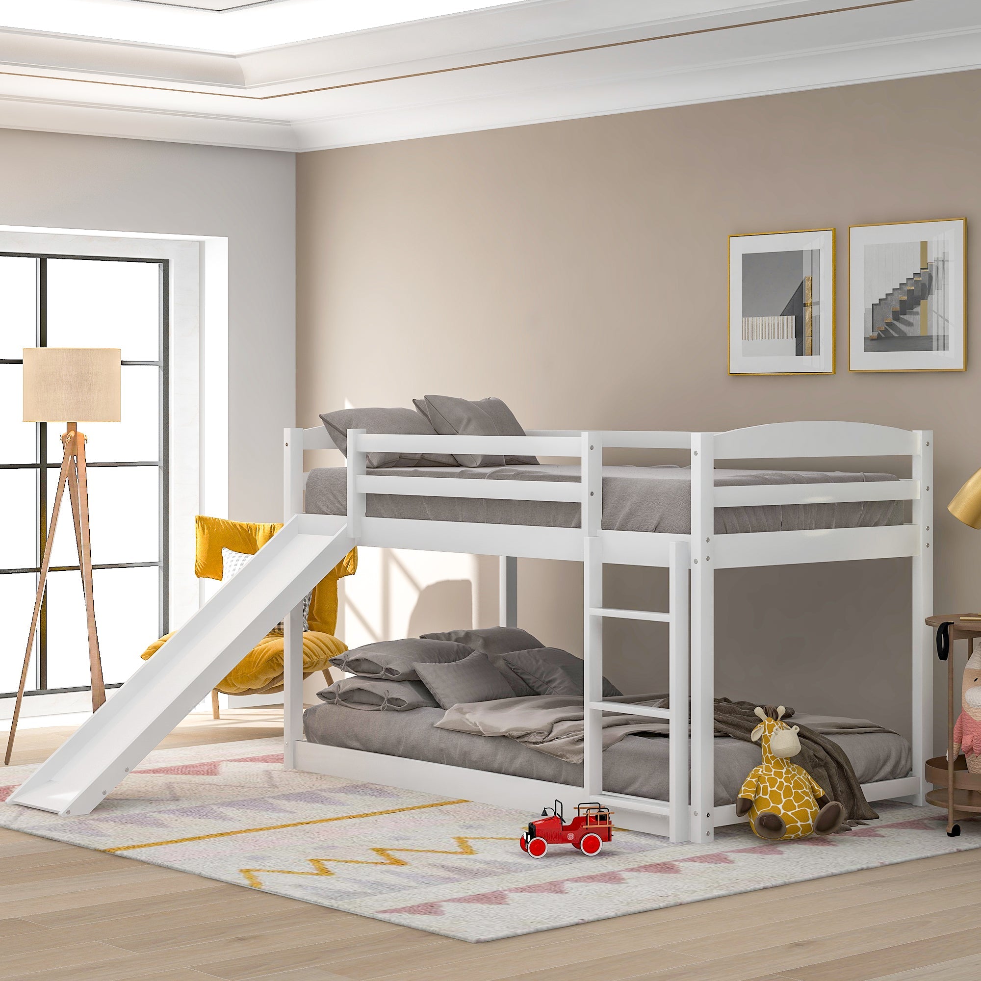 Bellemave® Twin Bunk Bed with Convertible Slide and Ladder , Gray - Bellemave