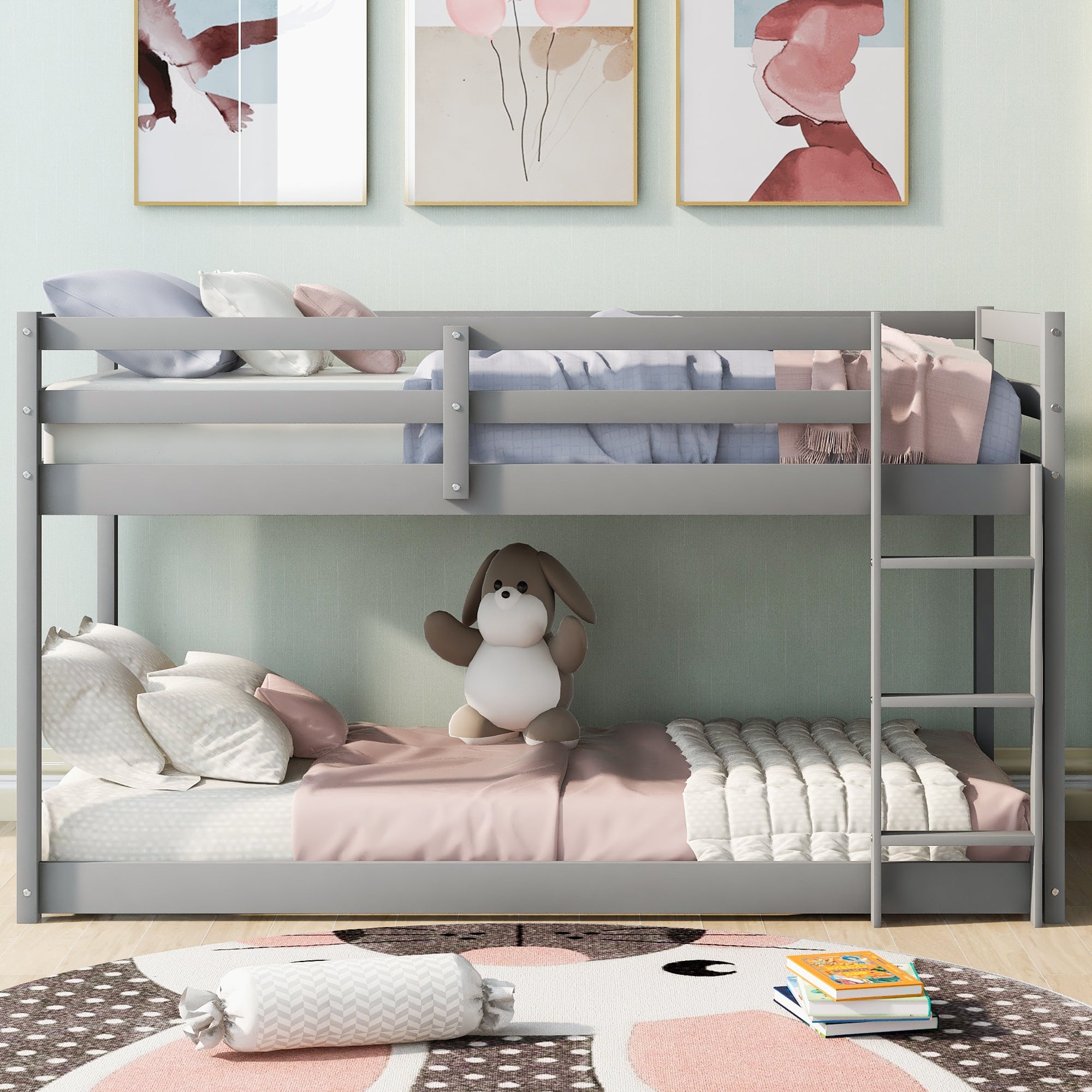 Bellemave® Twin Bunk Bed with Convertible Slide and Ladder , Gray - Bellemave