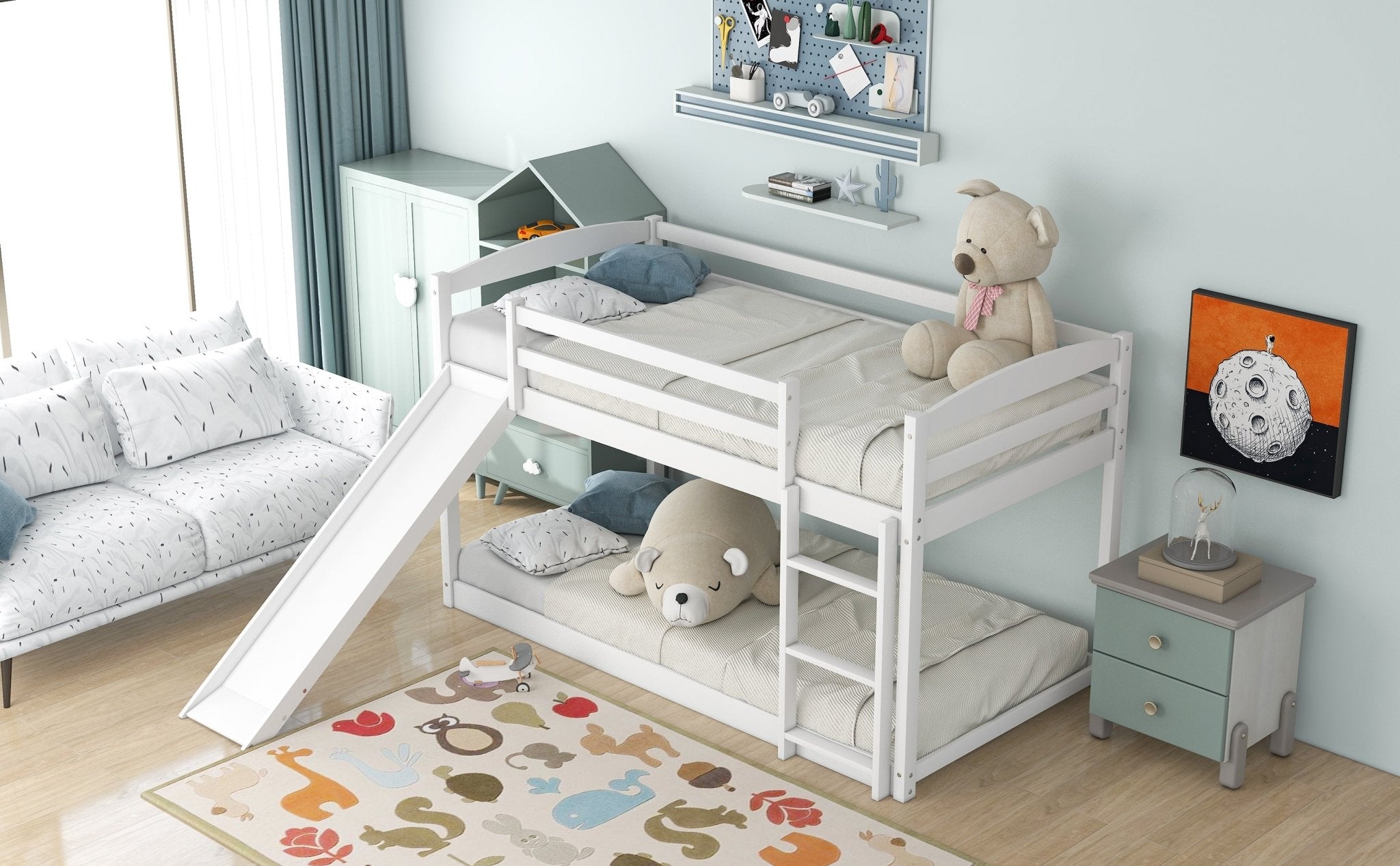 Bellemave® Twin Bunk Bed with Convertible Slide and Ladder , Gray - Bellemave