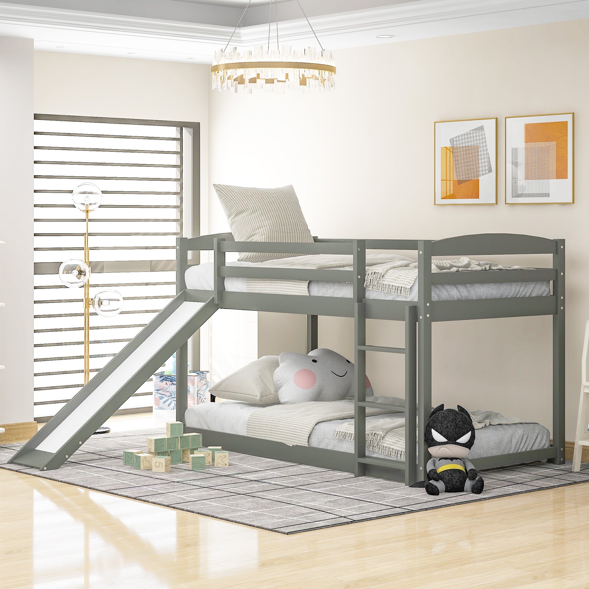 Bellemave® Twin Bunk Bed with Convertible Slide and Ladder , Gray - Bellemave