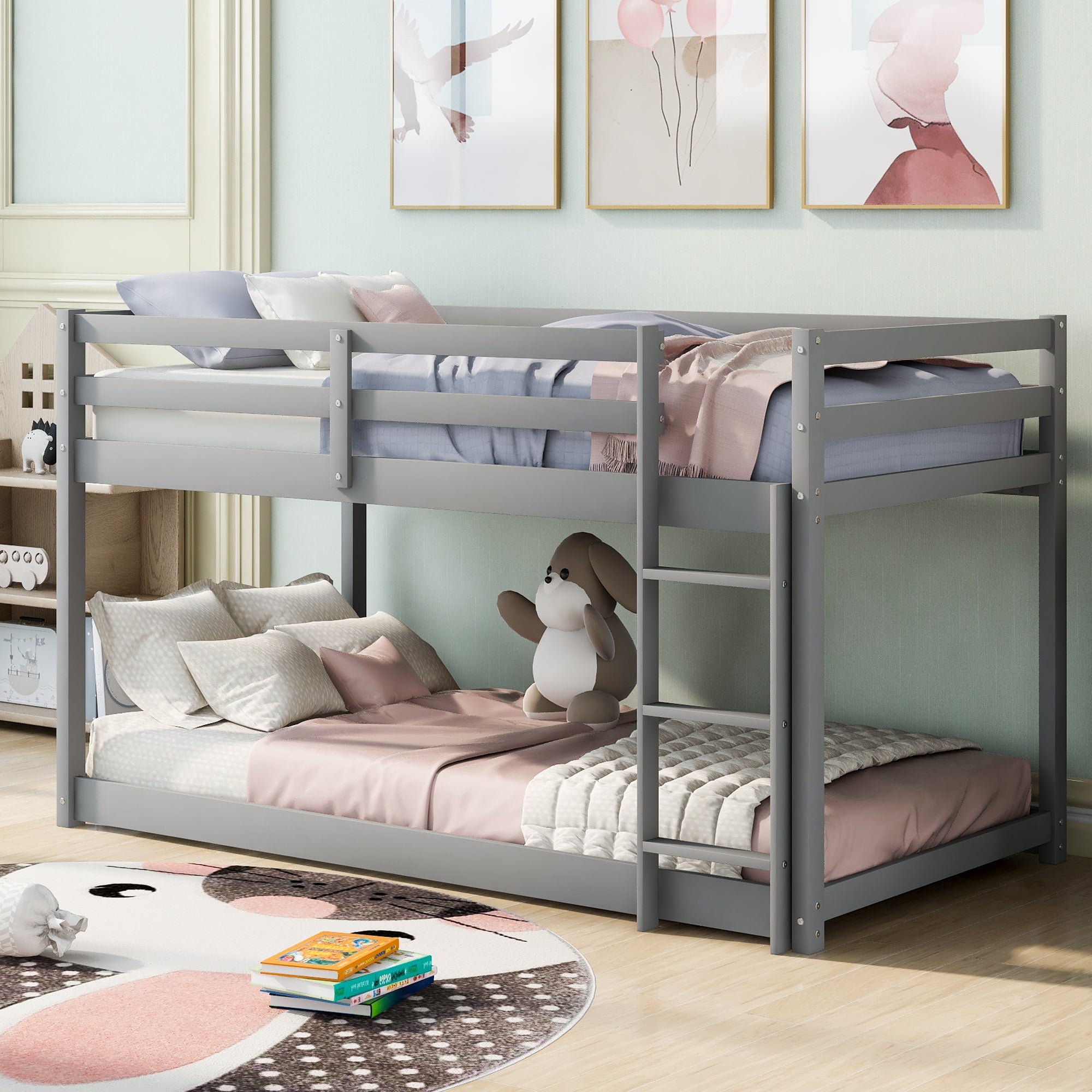 Bellemave® Twin Bunk Bed with Convertible Slide and Ladder , Gray - Bellemave