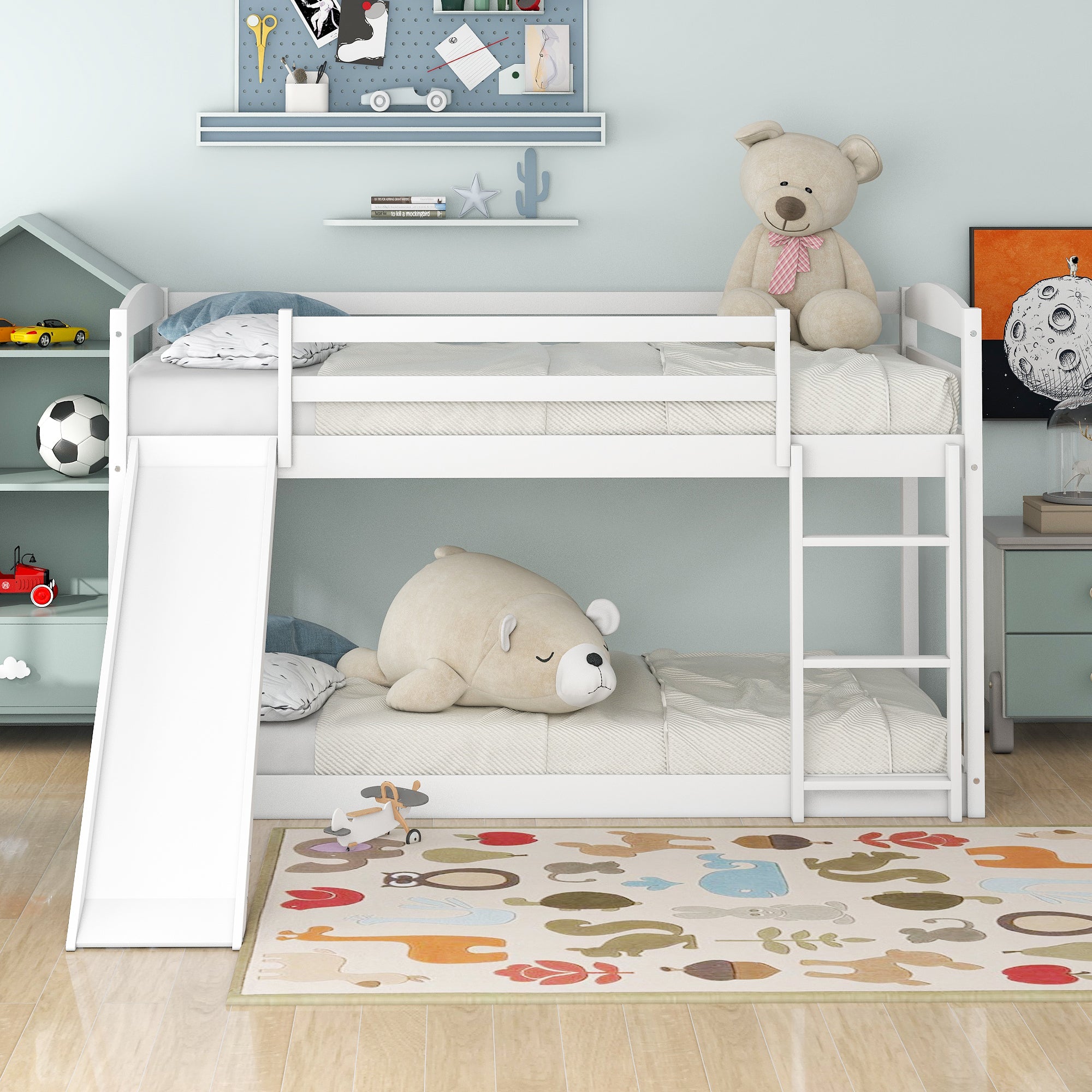 Bellemave® Twin Bunk Bed with Convertible Slide and Ladder , Gray - Bellemave