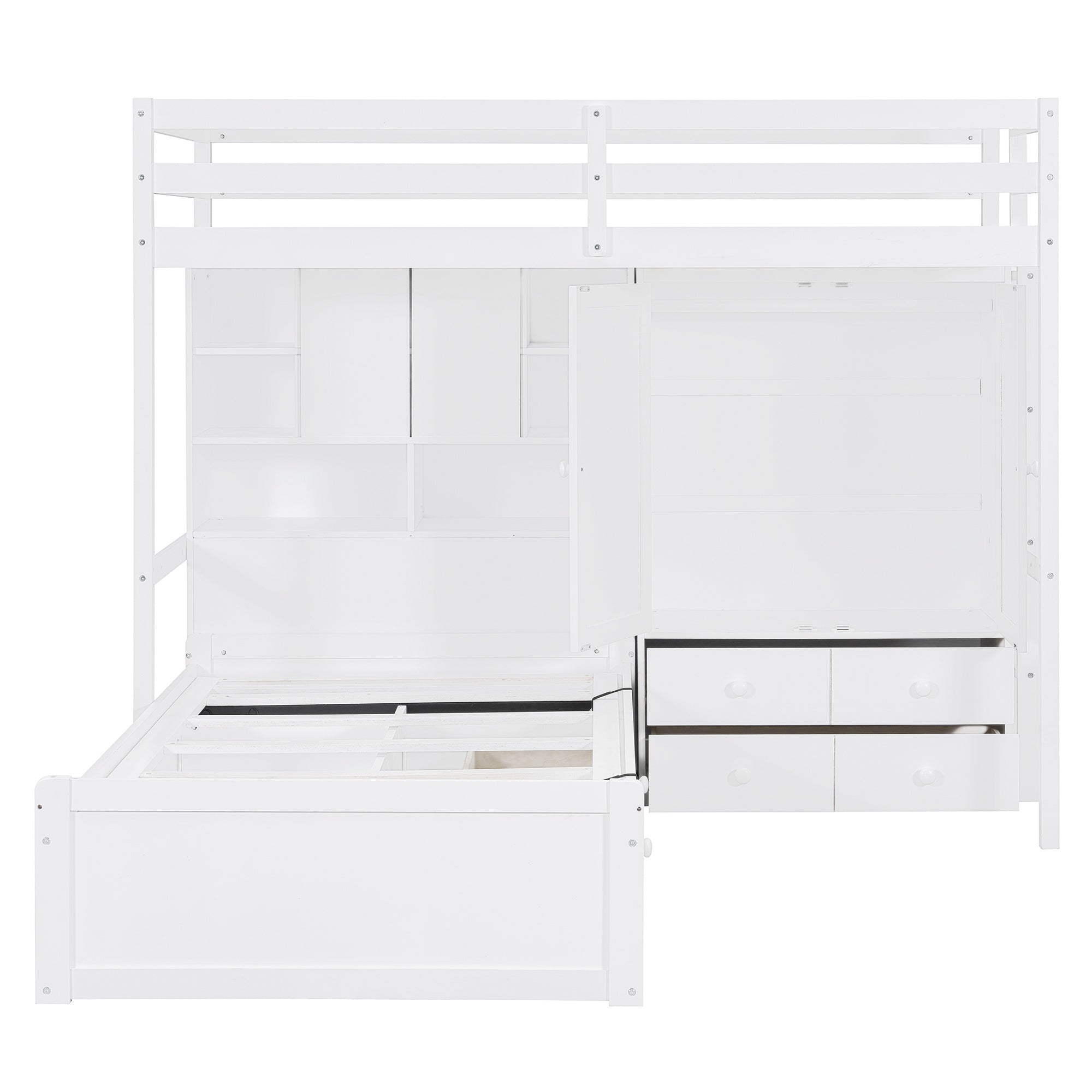 Bellemave® Twin Bunk Bed with Drawers, Wood Twin Over Twin Bunk Bed with Wardrobe, Storage Shelves & Hydraulic Bed - Bellemave