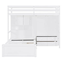 Bellemave® Twin Bunk Bed with Drawers, Wood Twin Over Twin Bunk Bed with Wardrobe, Storage Shelves & Hydraulic Bed - Bellemave