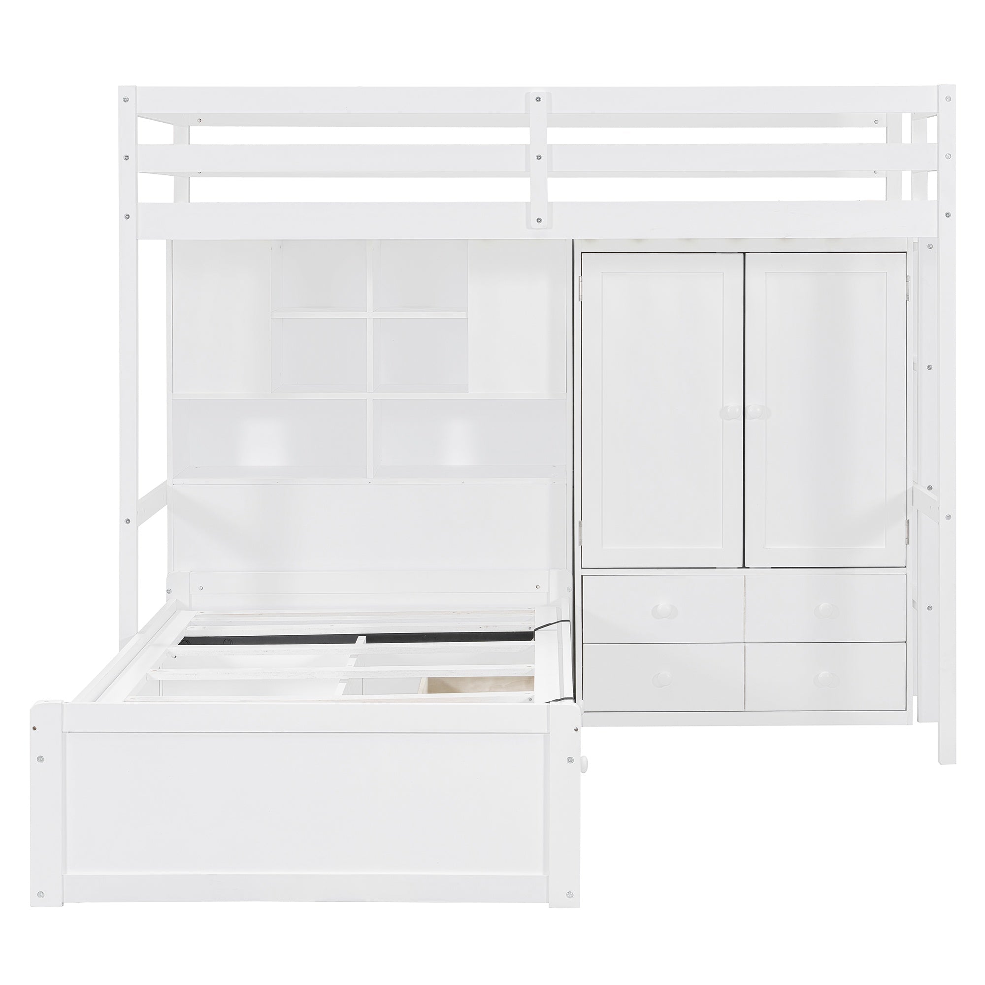 Bellemave® Twin Bunk Bed with Drawers, Wood Twin Over Twin Bunk Bed with Wardrobe, Storage Shelves & Hydraulic Bed - Bellemave