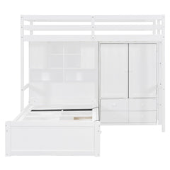 Bellemave® Twin Bunk Bed with Drawers, Wood Twin Over Twin Bunk Bed with Wardrobe, Storage Shelves & Hydraulic Bed - Bellemave