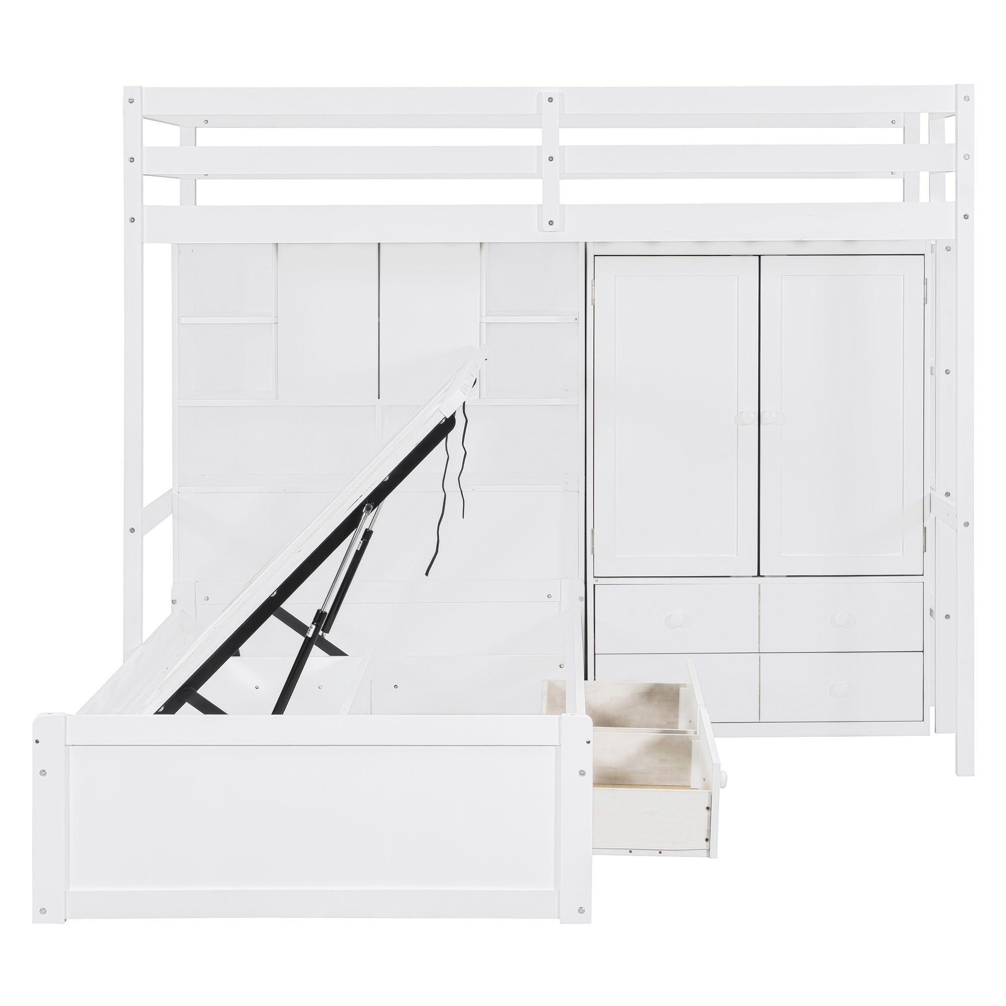 Bellemave® Twin Bunk Bed with Drawers, Wood Twin Over Twin Bunk Bed with Wardrobe, Storage Shelves & Hydraulic Bed - Bellemave