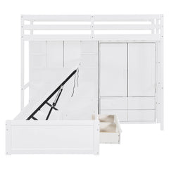 Bellemave® Twin Bunk Bed with Drawers, Wood Twin Over Twin Bunk Bed with Wardrobe, Storage Shelves & Hydraulic Bed - Bellemave