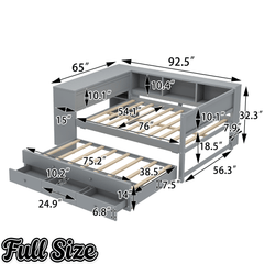 Bellemave® Twin Corner Bed Frame with Storage Shelves and Desk, Captain Bed, Wood Twin Size Daybed with Bookcase and Trundle and 3 Drawers, Gray - Bellemave