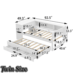 Bellemave® Twin Corner Bed Frame with Storage Shelves and Desk, Captain Bed, Wood Twin Size Daybed with Bookcase and Trundle and 3 Drawers, Gray - Bellemave
