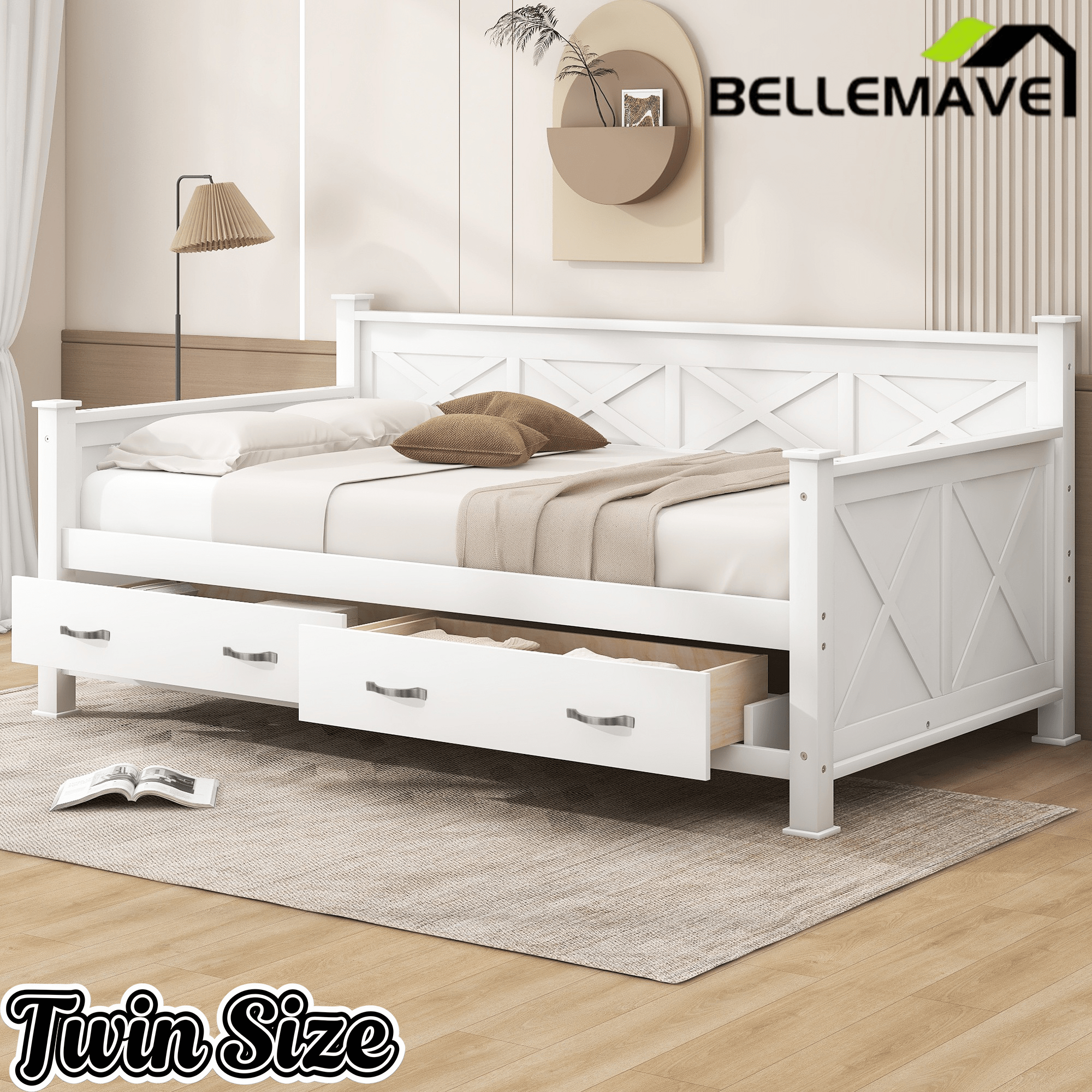 Bellemave® Twin Daybed with Drawers, Wood daybed Frame with Storage,Modern and Rustic Casual Twin Daybed - Bellemave