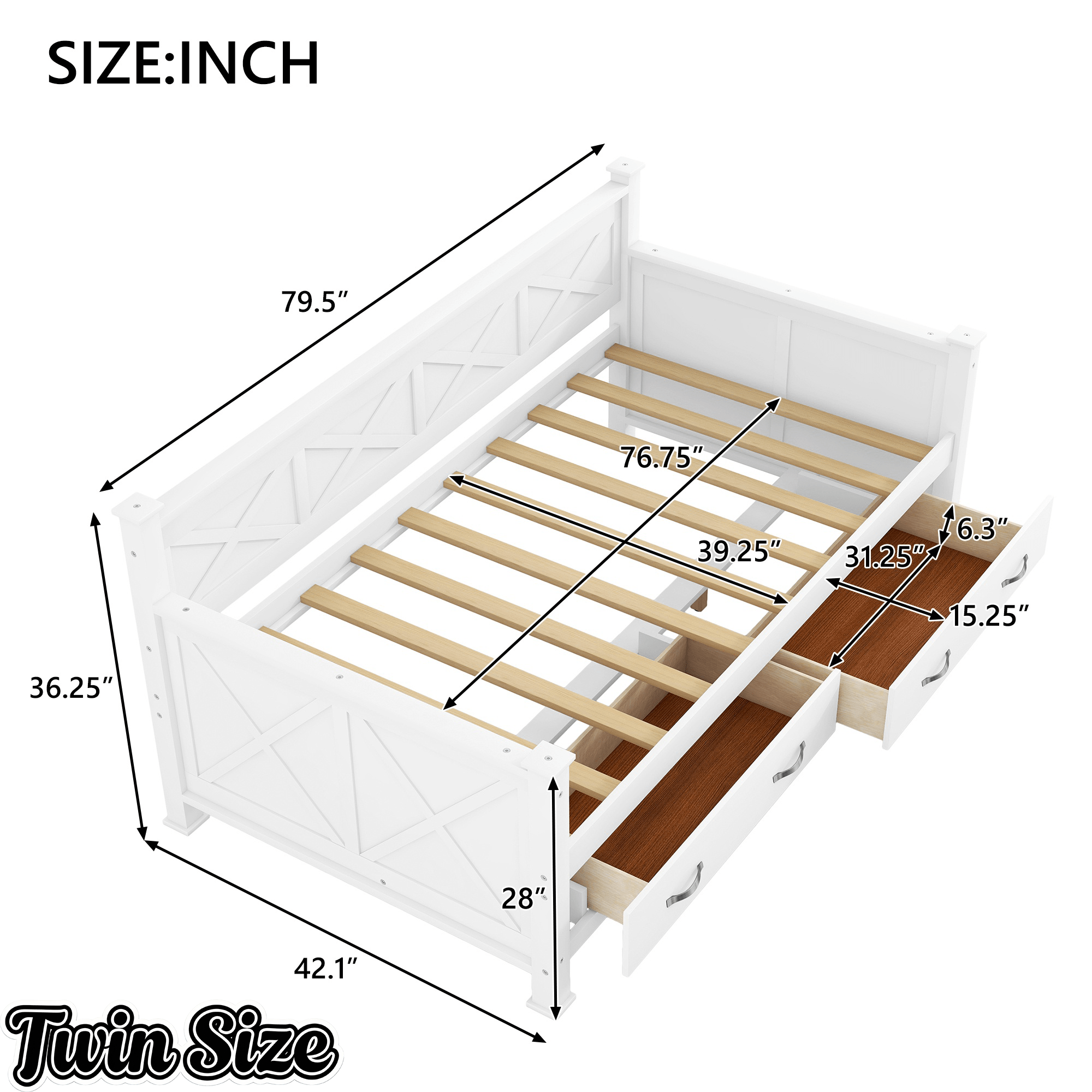 Bellemave® Twin Daybed with Drawers, Wood daybed Frame with Storage,Modern and Rustic Casual Twin Daybed - Bellemave