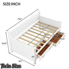 Bellemave® Twin Daybed with Drawers, Wood daybed Frame with Storage,Modern and Rustic Casual Twin Daybed - Bellemave