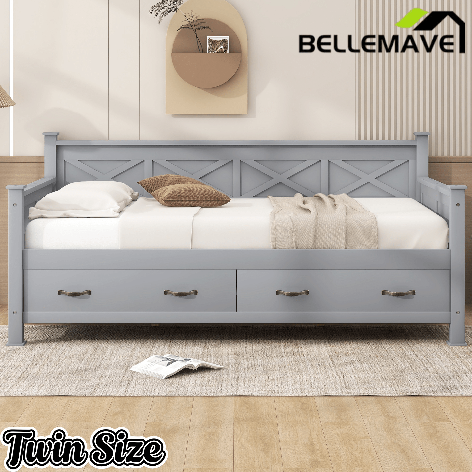 Bellemave® Twin Daybed with Drawers, Wood daybed Frame with Storage,Modern and Rustic Casual Twin Daybed - Bellemave