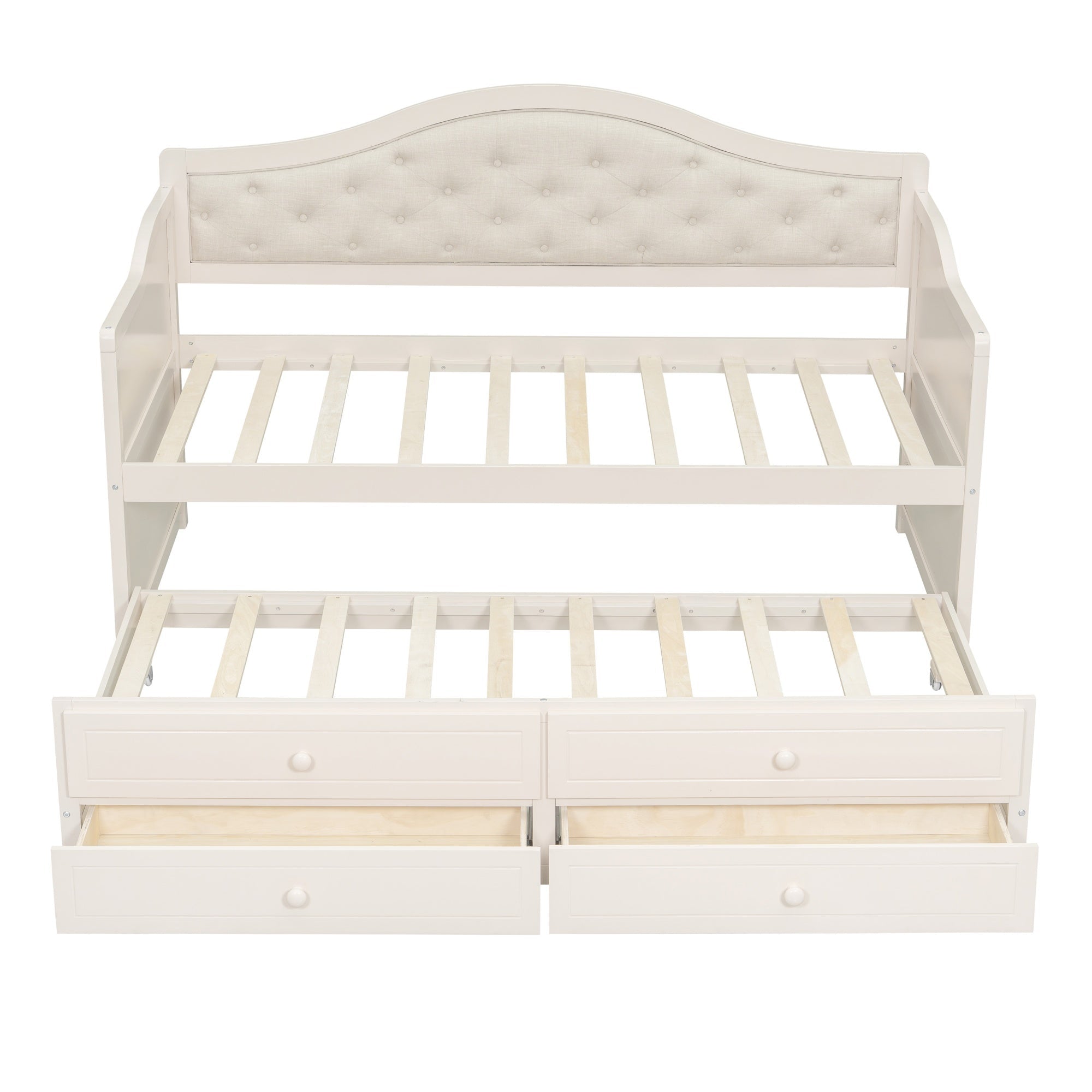 Bellemave® Twin Daybed with Trundle & 2 Storage Drawers | Button Tufted Upholstered Backrest - Bellemave