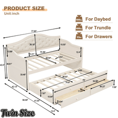 Bellemave® Twin Daybed with Trundle & 2 Storage Drawers | Button Tufted Upholstered Backrest - Bellemave