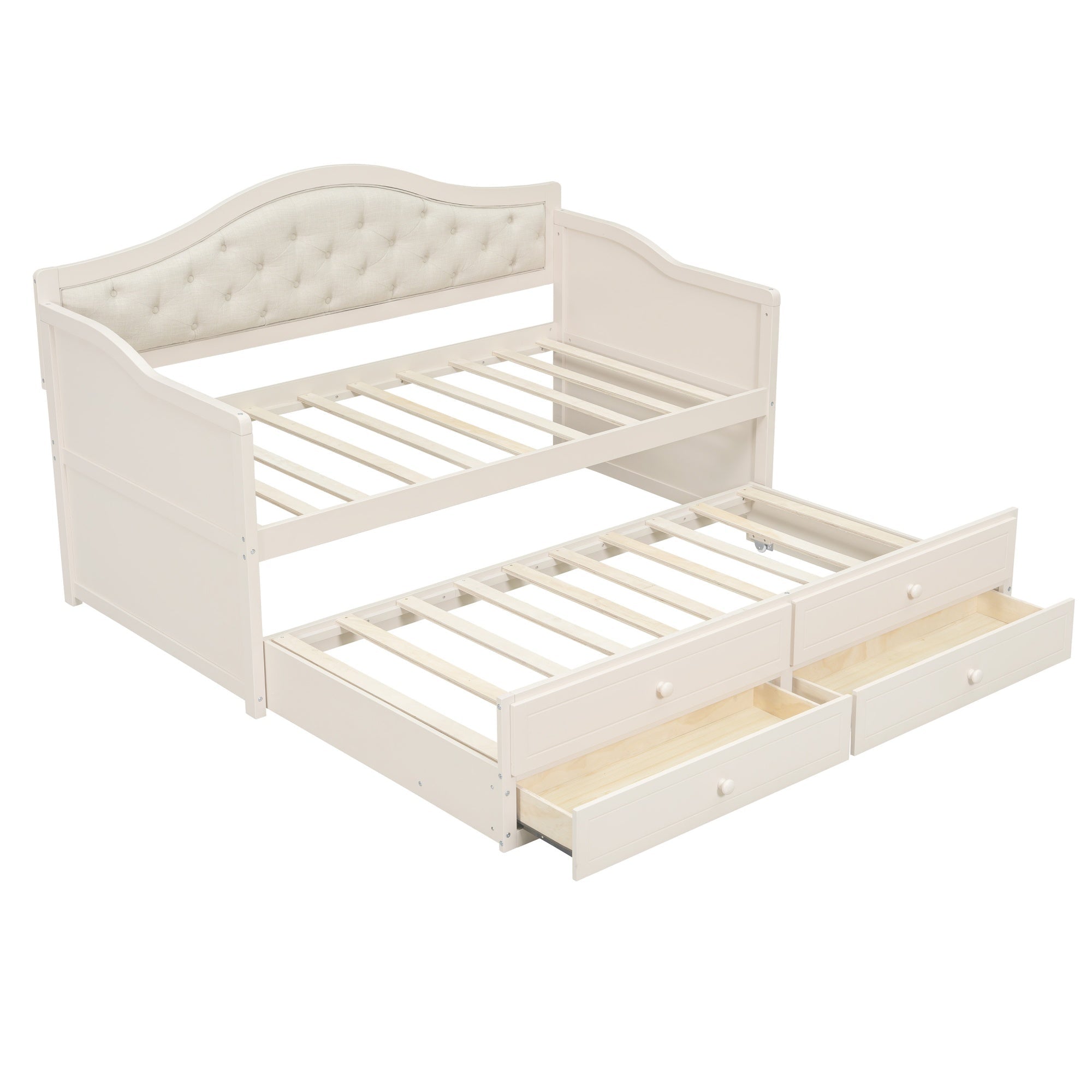 Bellemave® Twin Daybed with Trundle & 2 Storage Drawers | Button Tufted Upholstered Backrest - Bellemave