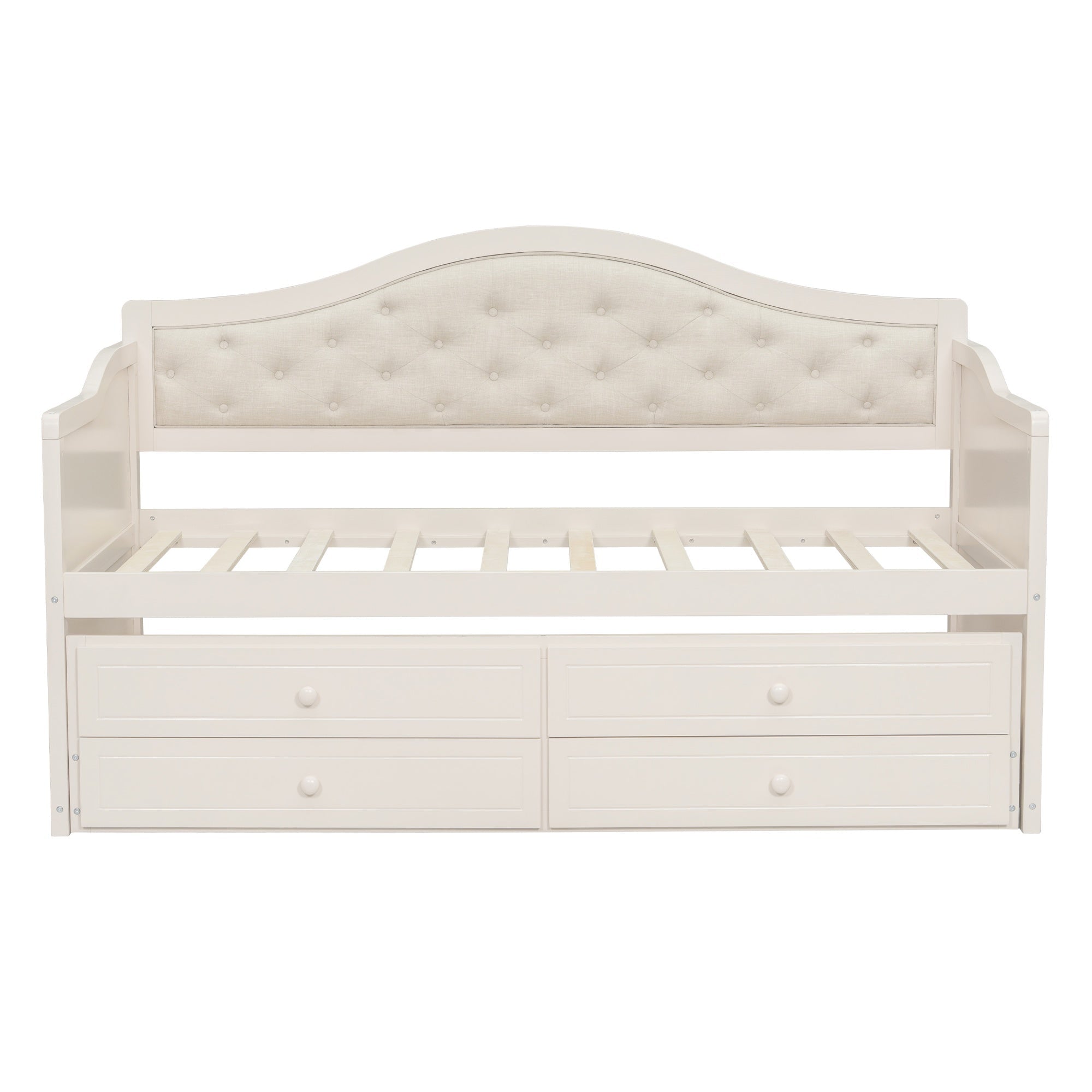 Bellemave® Twin Daybed with Trundle & 2 Storage Drawers | Button Tufted Upholstered Backrest - Bellemave