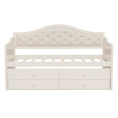 Bellemave® Twin Daybed with Trundle & 2 Storage Drawers | Button Tufted Upholstered Backrest - Bellemave
