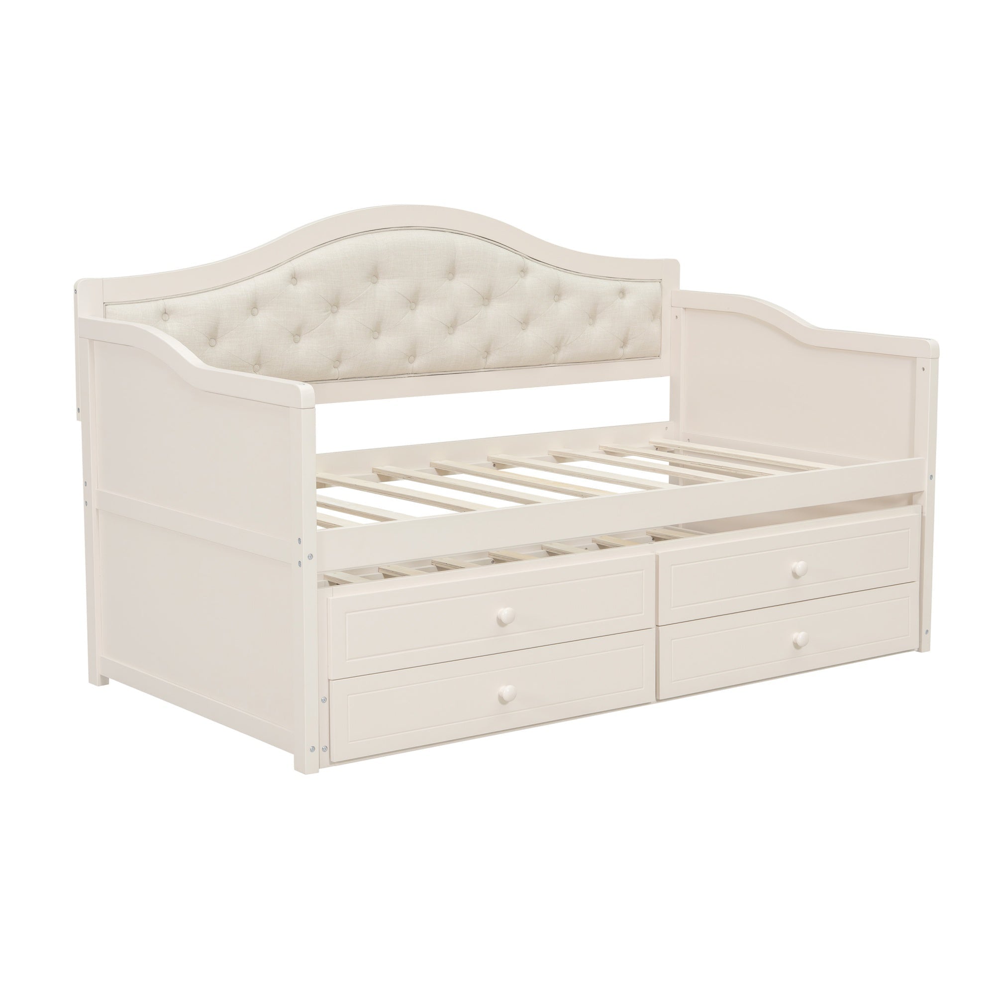 Bellemave® Twin Daybed with Trundle & 2 Storage Drawers | Button Tufted Upholstered Backrest - Bellemave