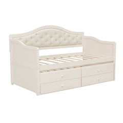 Bellemave® Twin Daybed with Trundle & 2 Storage Drawers | Button Tufted Upholstered Backrest - Bellemave