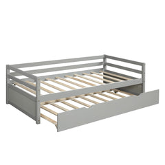 Bellemave® Twin Daybed with Trundle, White Wood Frame – Space Saving Bed for Bedroom & Living Room - Bellemave